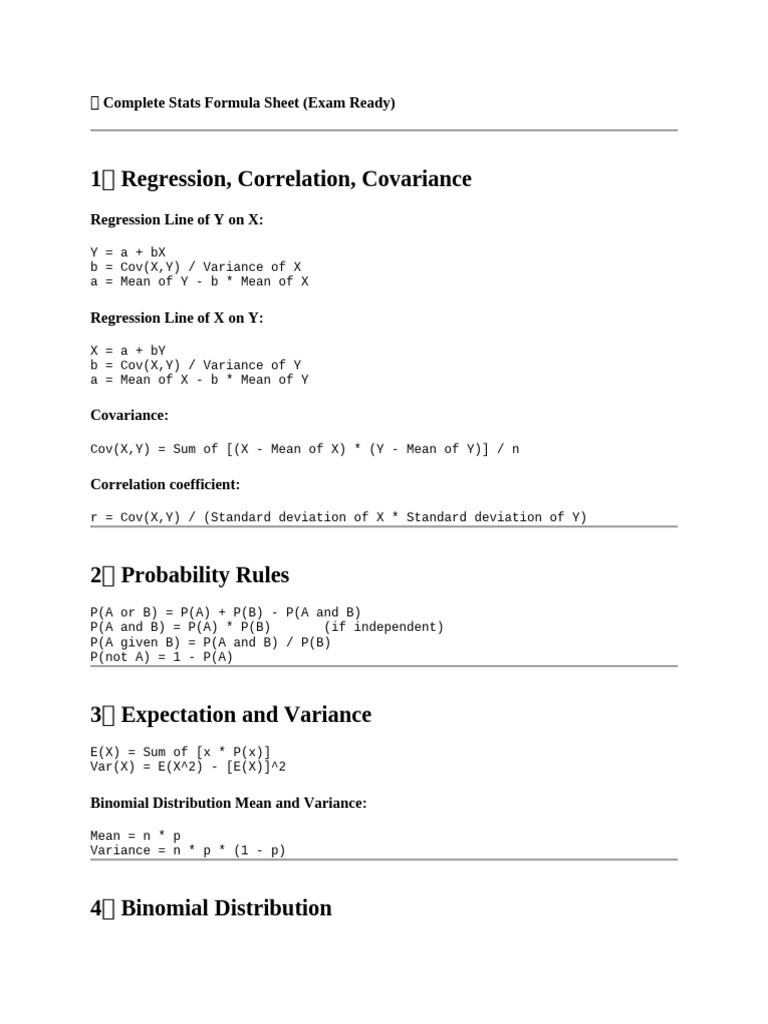 ? Complete Stats Formula Sheet | PDF