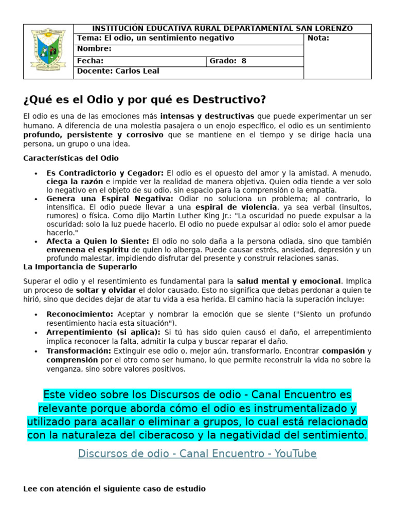 El Odio, Un Sentimiento Negativo | PDF | Odio | Acoso cibernético