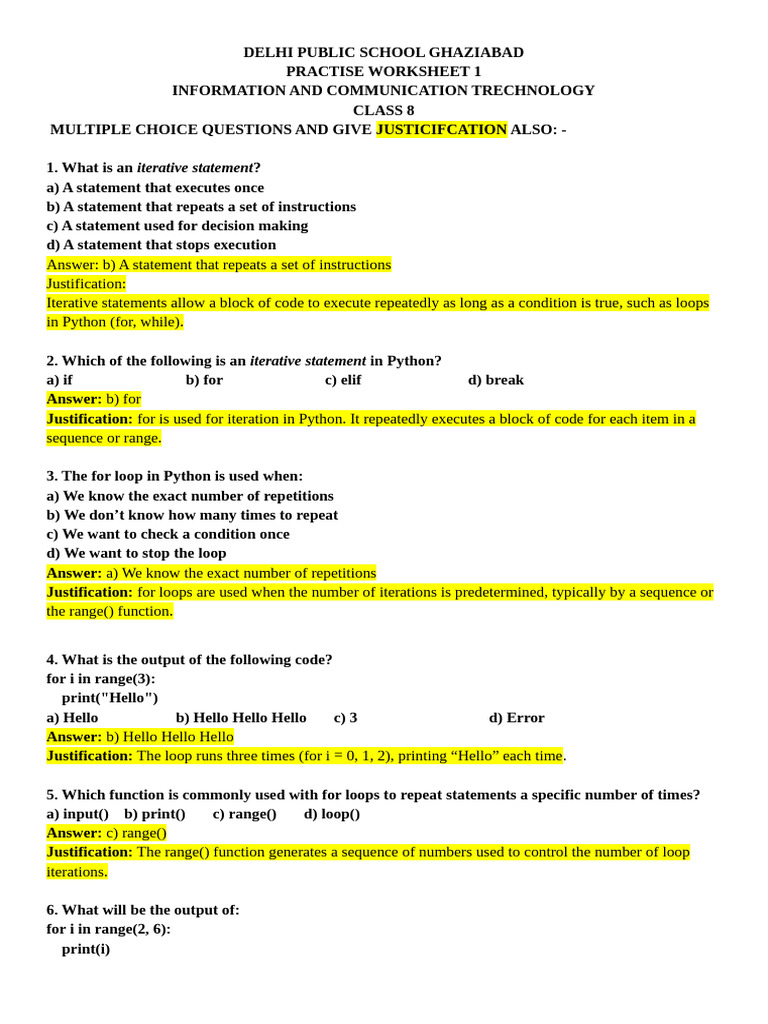 CLASS 8 - UI3 - Worksheet1 - AK | PDF | Control Flow | Computer Science
