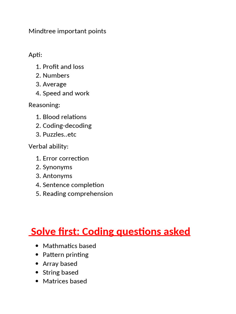 Mindtree Important Points | PDF