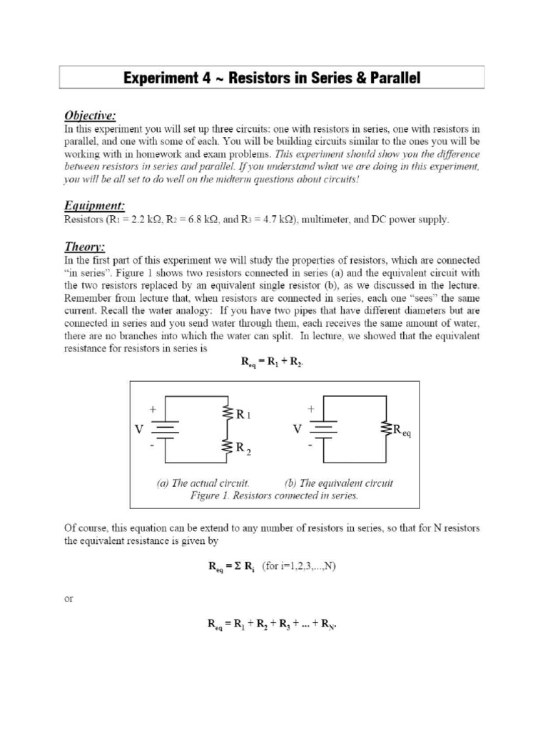 Experiment 4 - Resistors in Series & Parallel | PDF