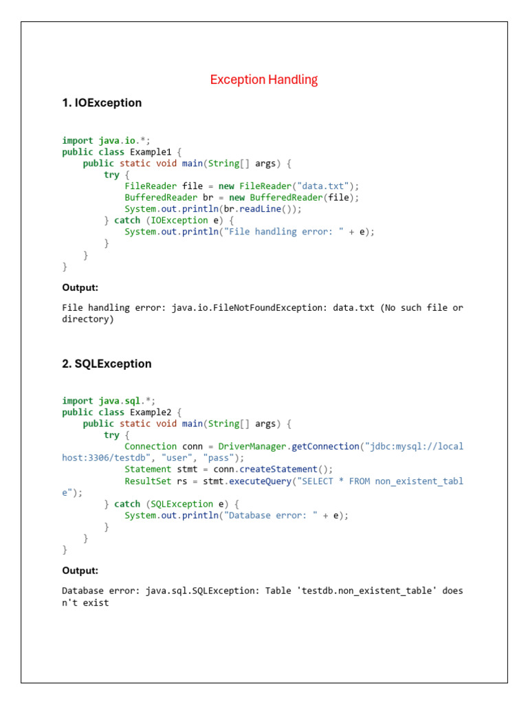 Java Exception Handling Qus Ans | PDF | Databases | Computer Science