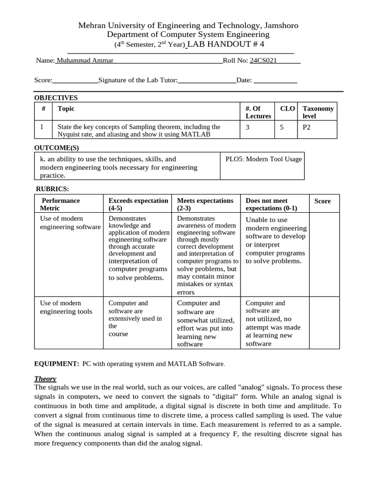 24CS021_SS_lab4 | PDF | Sampling (Signal Processing) | Spectral Density