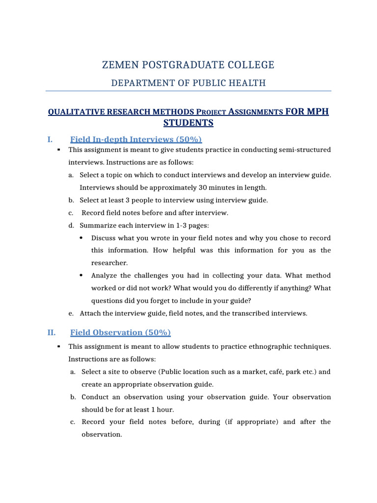 Qualitative Research Methods Assignments | PDF
