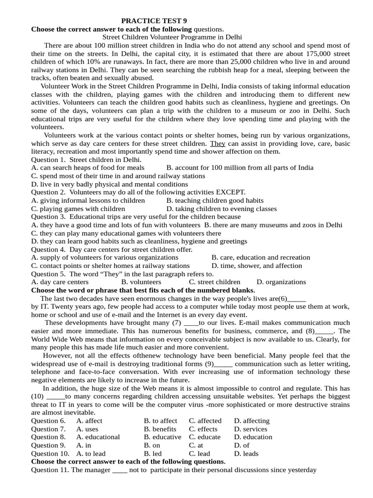 Practice Test 9 | PDF | Telephone