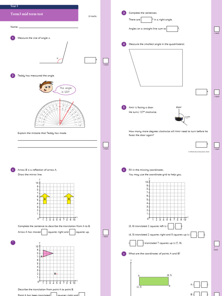 Y5 Summer B1 EoB Assessment Version A | PDF | Angle | Elementary ...