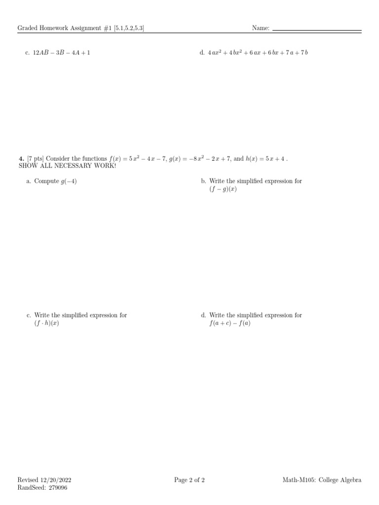 M105 Graded Homework Set Copy 2 | PDF | Factorization | Equations