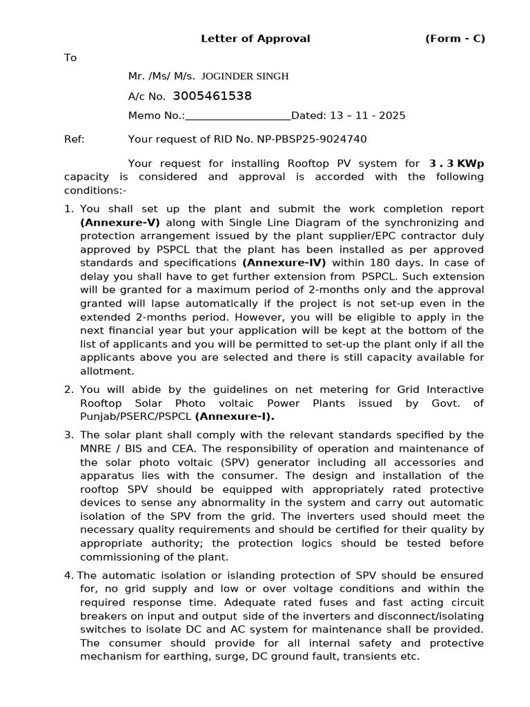 Rts Pspcl Form-c | PDF | Power Inverter | Electrical Grid