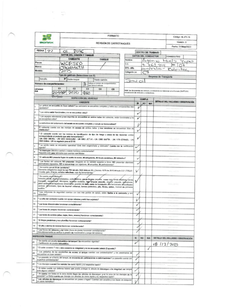 Inspeccion Vehiculo | PDF