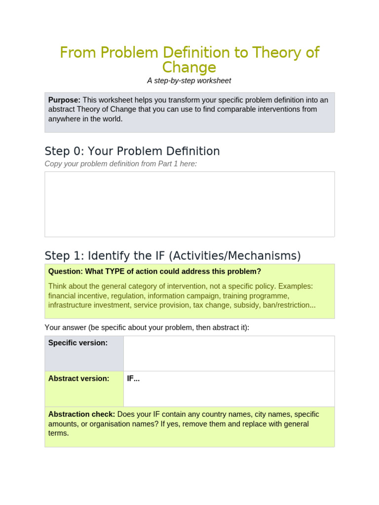 Eval1 Policy2 Worksheet FromProblemDefinitiontoToC | PDF