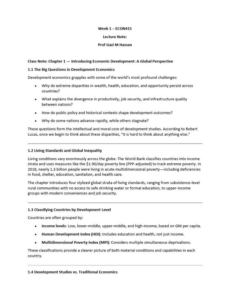 ECO415 - Week 1 - Lecture Notes | PDF | Millennium Development Goals ...