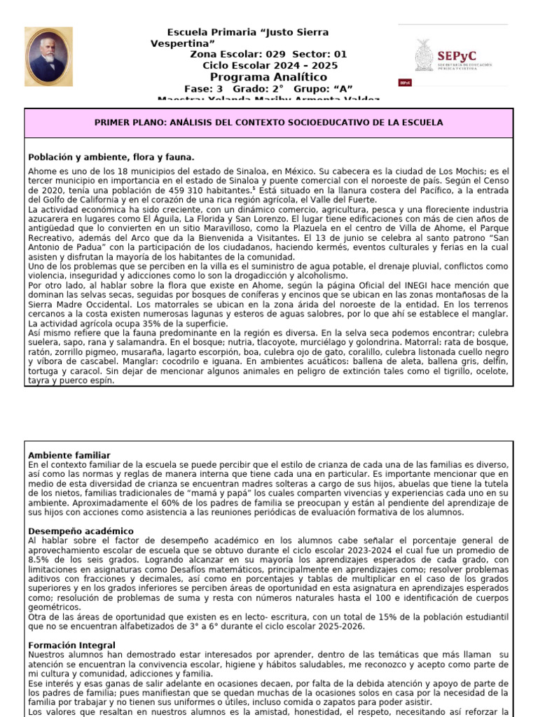 Plan Analitico Segundo Grado 2025-2026 | PDF | Aprendizaje | Comunidad