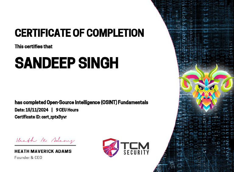 Certificate of Completion for Open Source Intelligence Osint ...