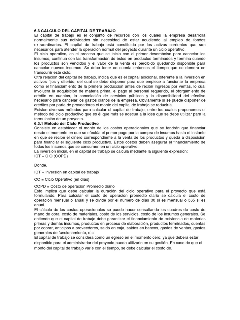 Calculo Del Capital de Trabajo | PDF | Capital de trabajo | Capital