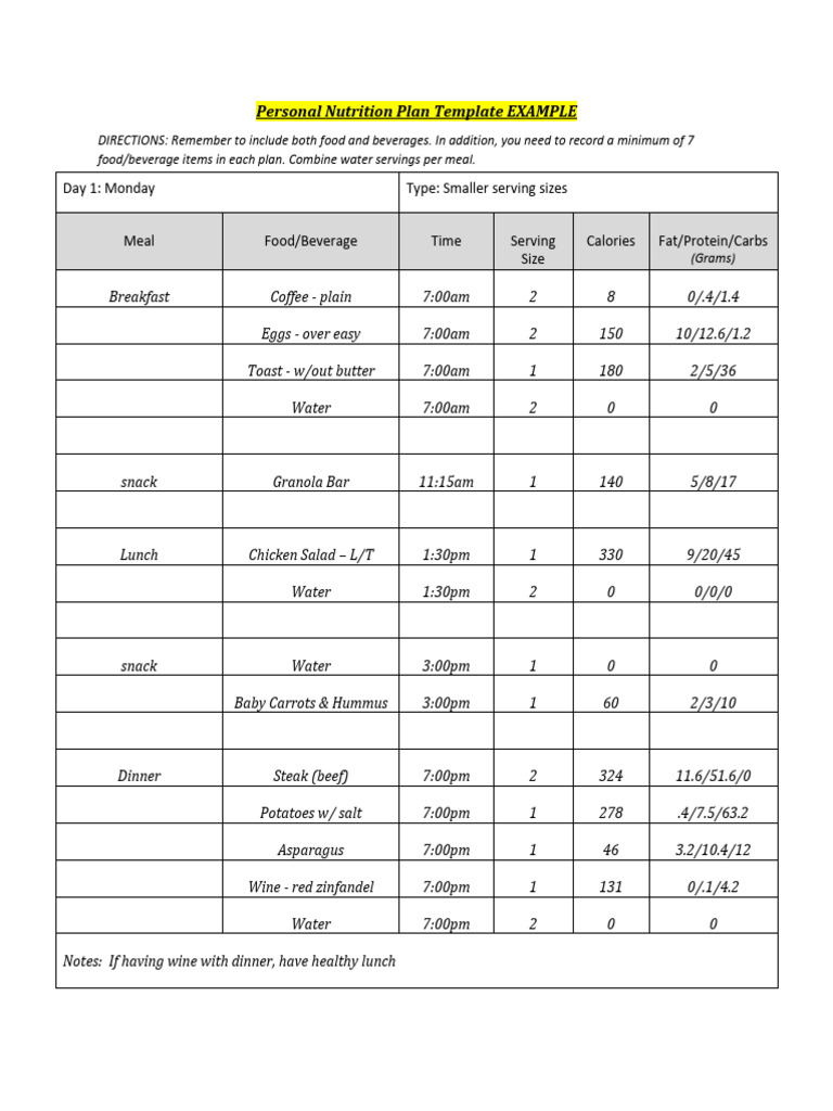 NutritionPlanExample 1 1 | PDF