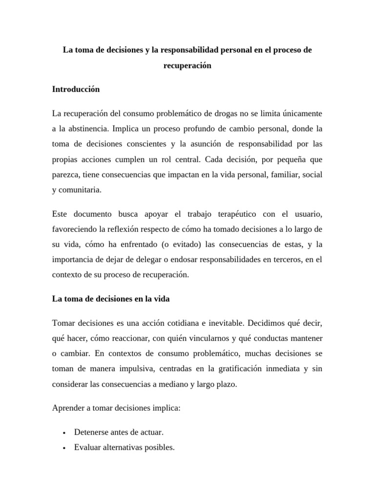La toma de decisiones y la responsabilidad personal en el proceso de ...