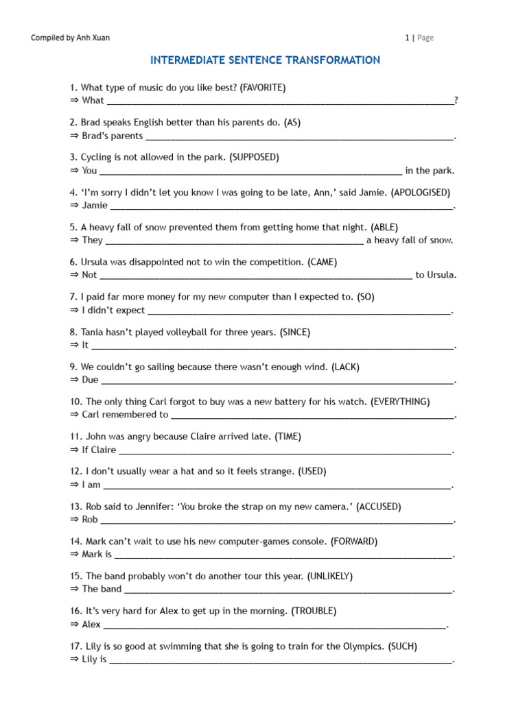 Grade 9 Sentence Trans - 1 | PDF