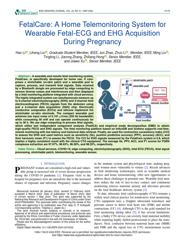 FetalCare A Home Telemonitoring System For Wearable Fetal-ECG and EHG ...