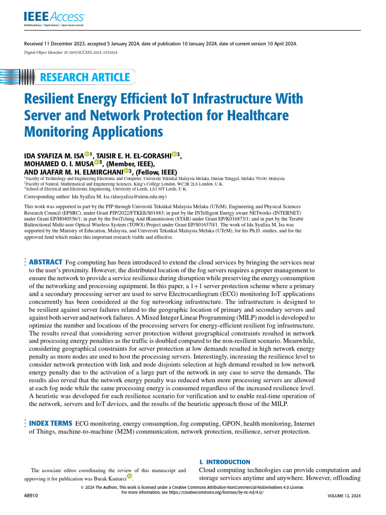 Resilient Energy Efficient IoT Infrastructure With Server and Network ...
