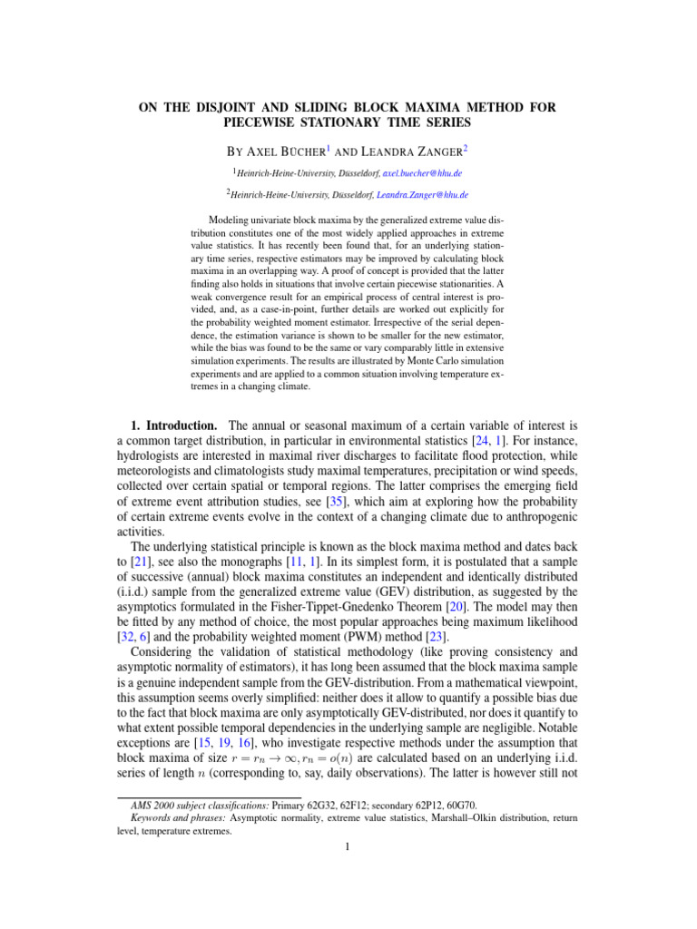 (Bucher 2021) On The Disjoint and Sliding Block Maxima Method For | PDF ...