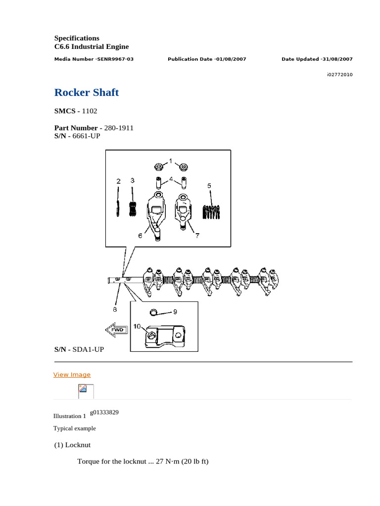 Rocker Shaft Specifications | PDF