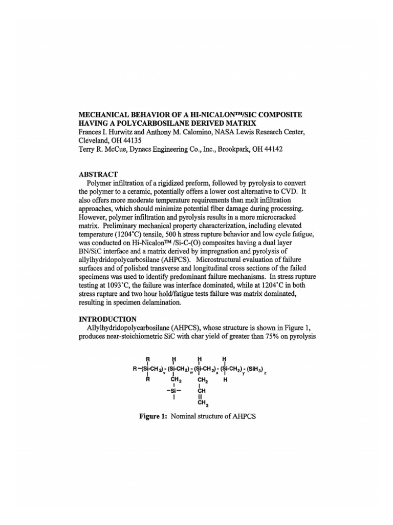 Mechanical Behavior of a Hinicalon SiC Composite Having a ...