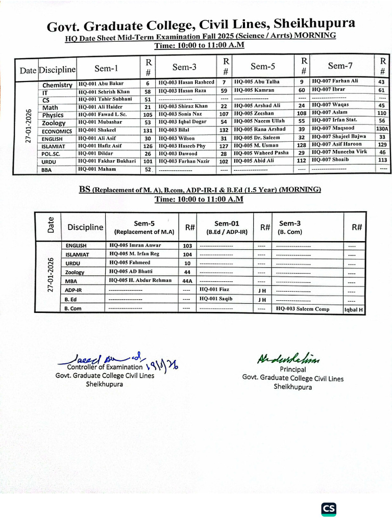 HQ Mid Term Date Sheet Fall 2025 | PDF