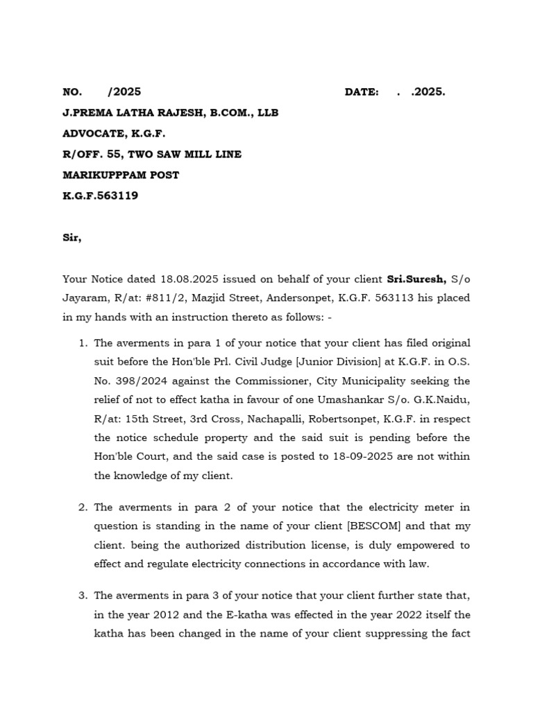 REPLY NOTICE BESCOM | PDF | Justice | Crime & Violence