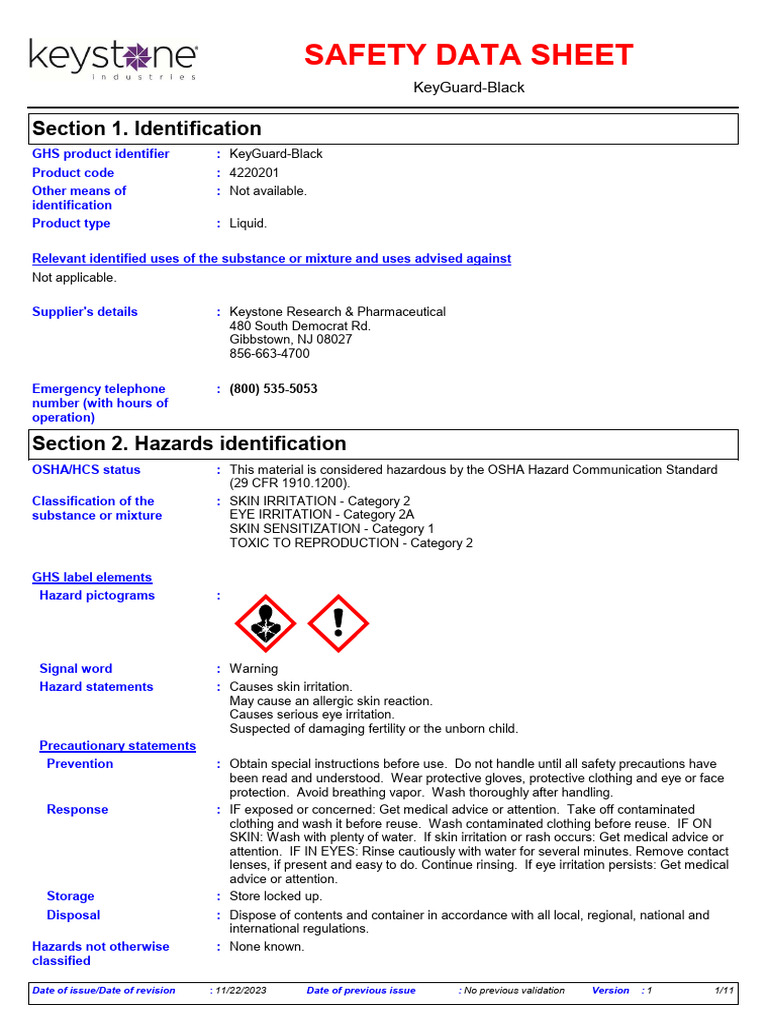 Safety Data Sheet (Black) | PDF | Toxicity | Personal Protective Equipment