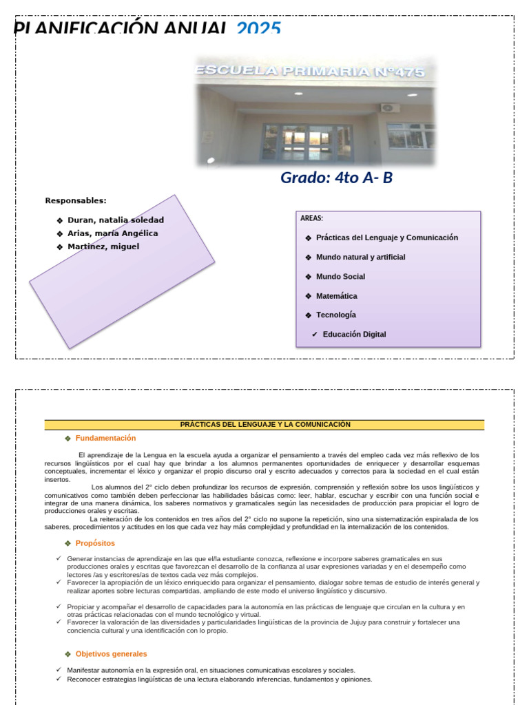 Planificación Anual 4to Grado A - B | PDF | Aprendizaje | Comunicación