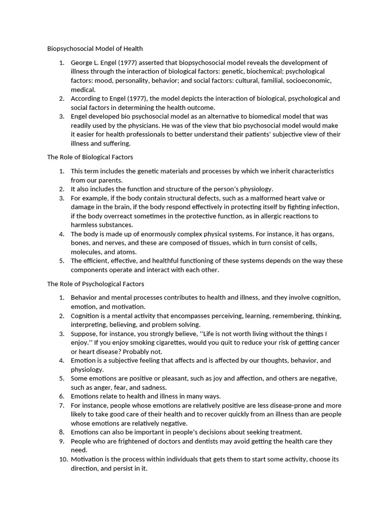 Biopsychosocial Model of Health | PDF | Psychology | Emotions