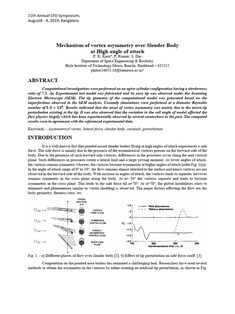 Mechanism of Vortex Asymmetry Over Slender Body | PDF | Vortices ...