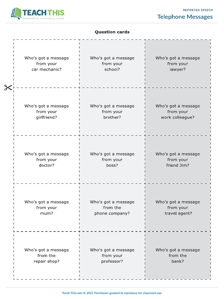 Question Card Reported Speech | PDF