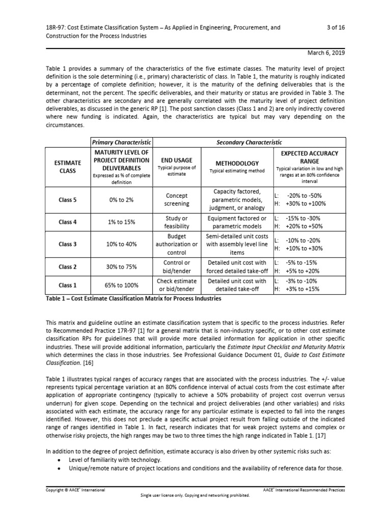 AACE - 18r 97 PDF Estimate Class | PDF