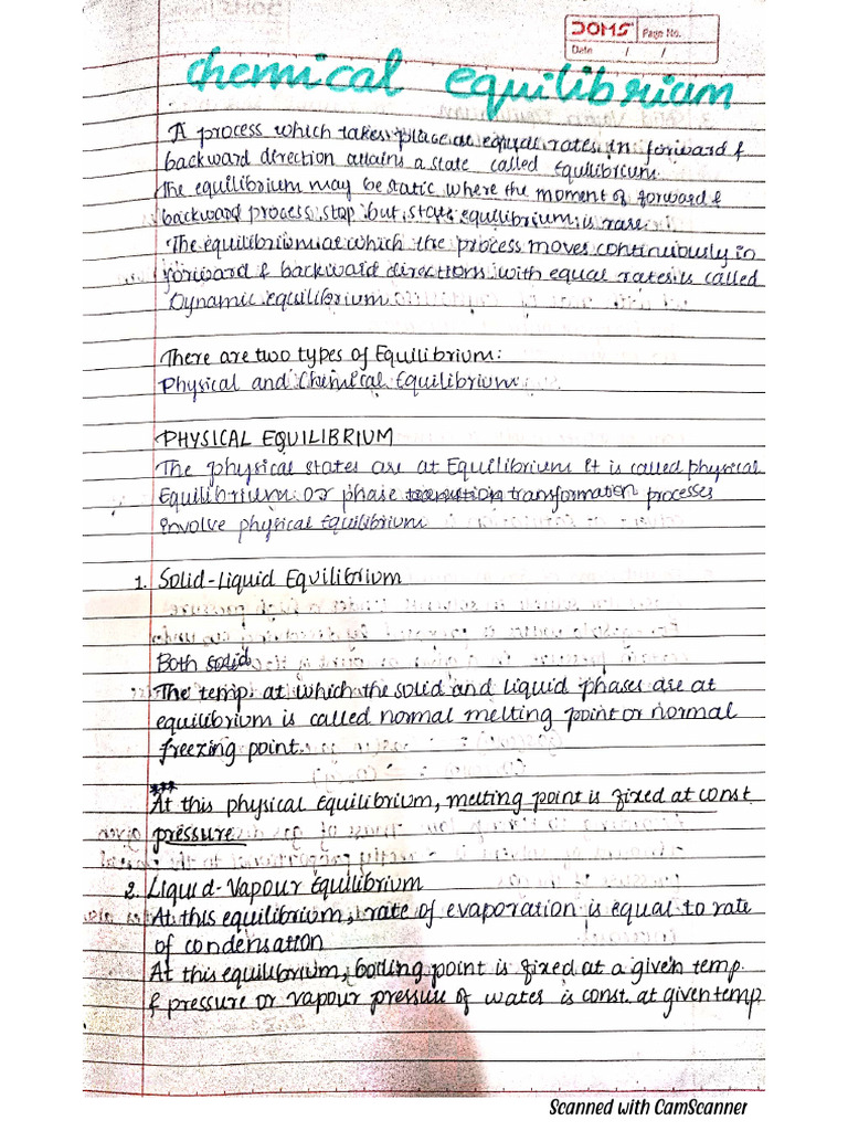 Chemical Equilibrium Notes... | PDF