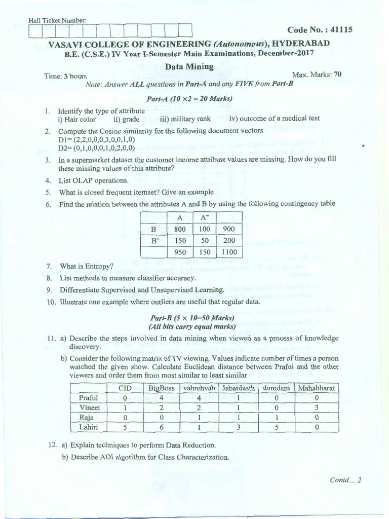 Data Mining IV year CSE 1-sem | PDF | Cluster Analysis | Statistical ...
