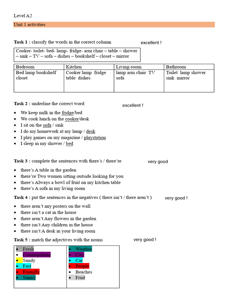 Level A2 Unit 1 Activities 1 | PDF
