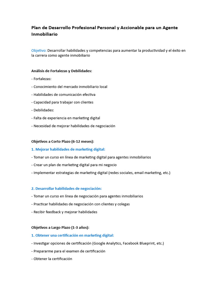 Plan de Desarrollo Profesional Personal | PDF