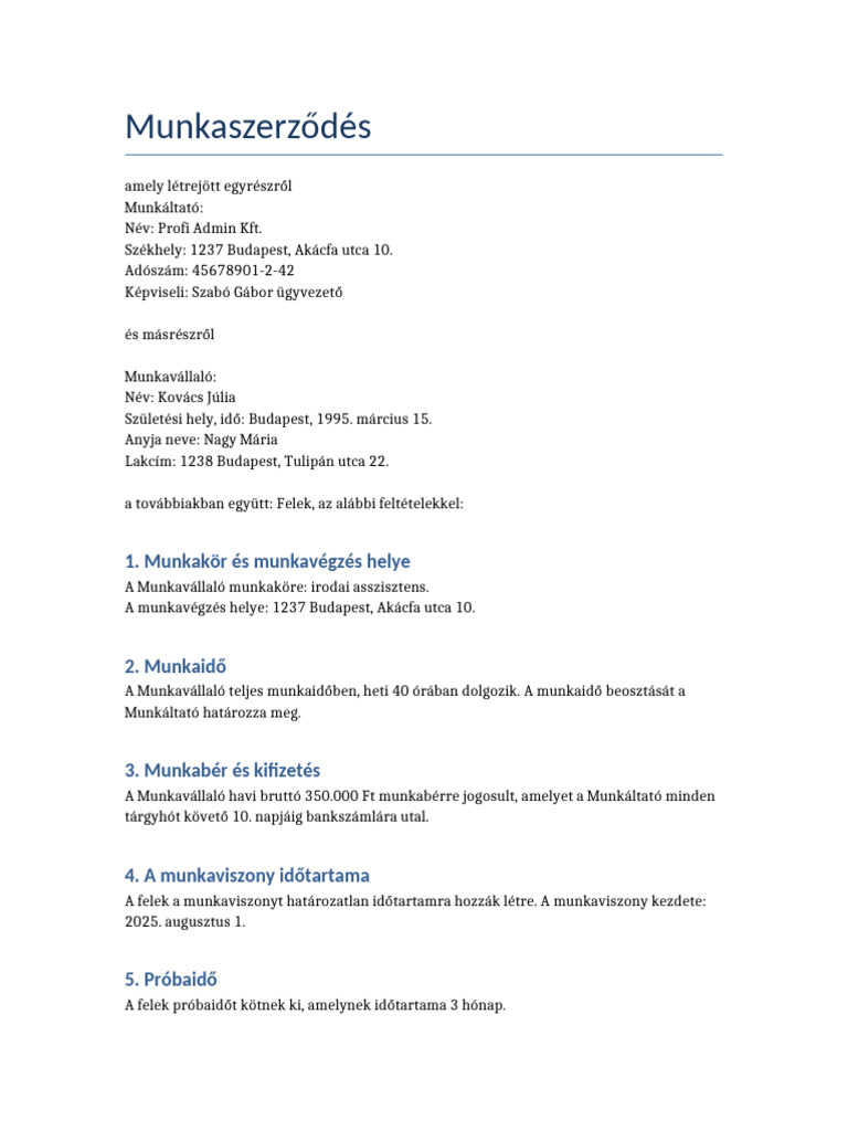 Munkaszerzodes Minta | PDF