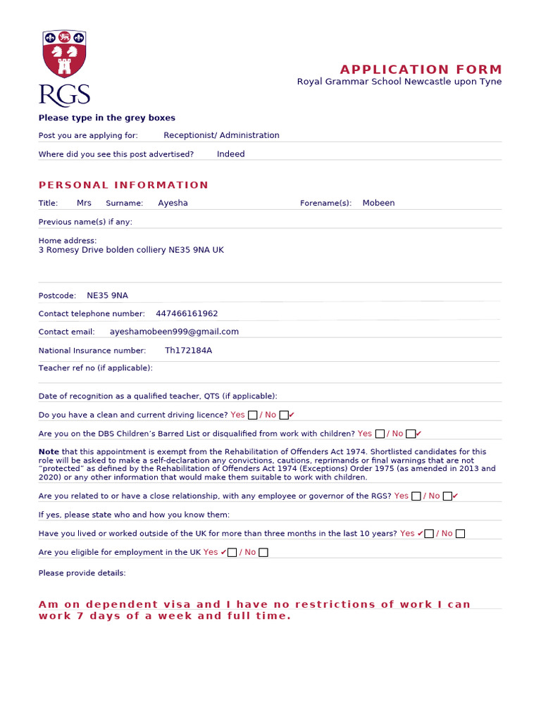 RGS_ApplicationFormV1 | PDF | Business