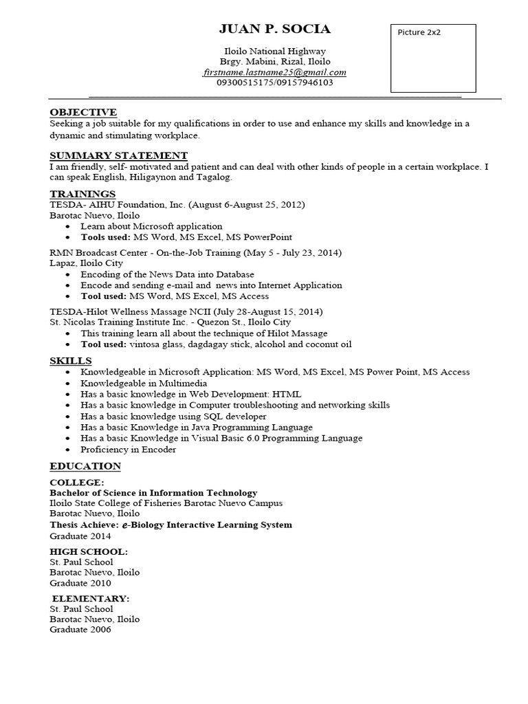 Resume Cv Example | PDF | Microsoft Access | Computing