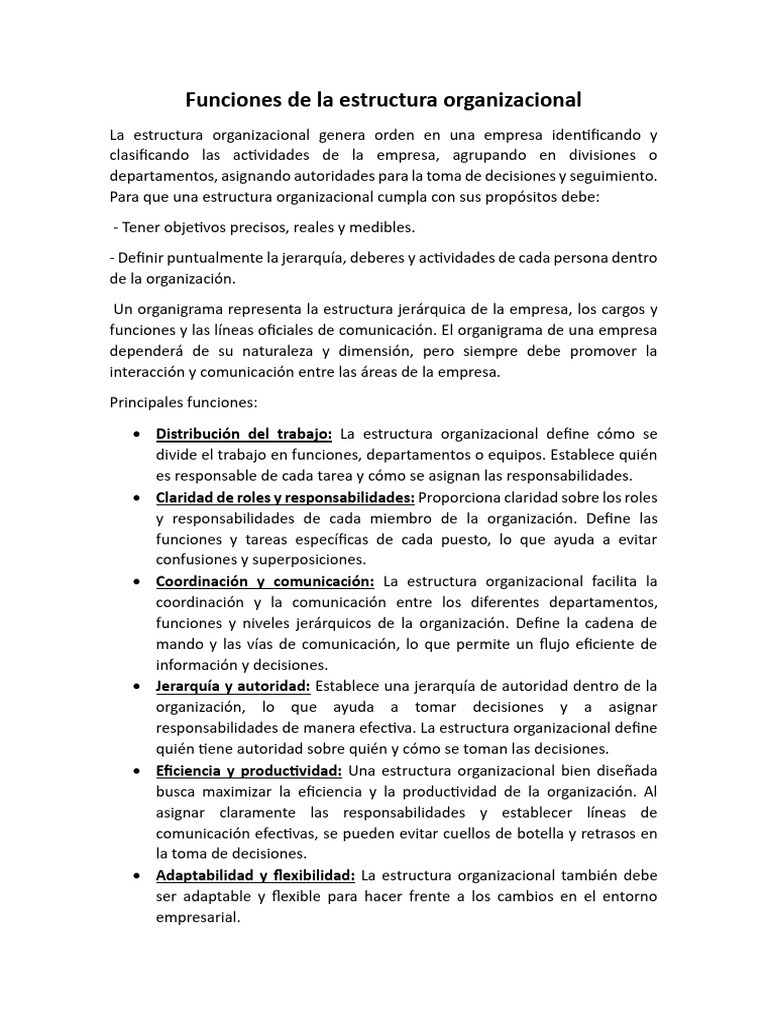 Funciones de La Estructura Organizacional | PDF | Toma de decisiones ...