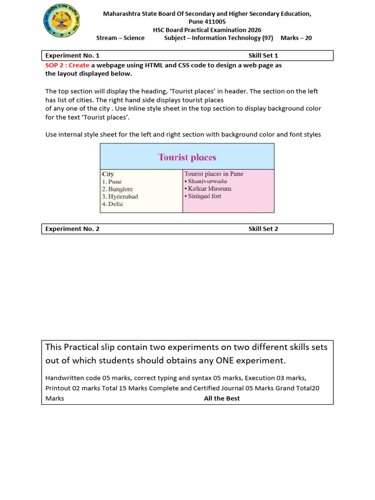 HSC XII IT Practical Slip Sci2026 | PDF | World Wide Web | Internet & Web