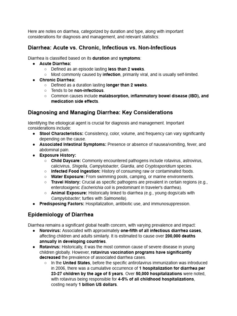 Make Notes On Diarrhea Is Categorized Into Acute O... | PDF | Diarrhea ...