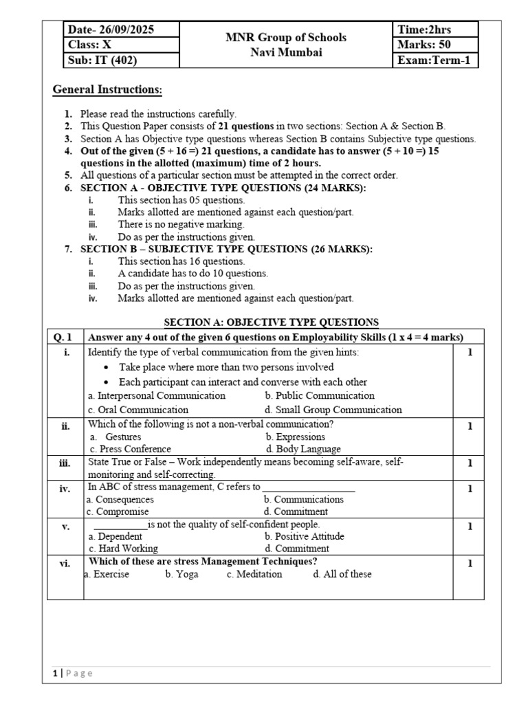 Term 1 Paper 2025 IT | PDF | Spreadsheet | Communication