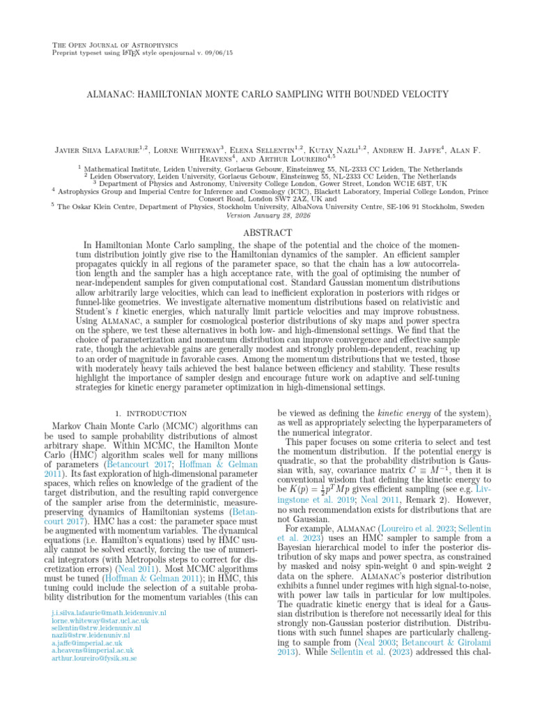 Almanac: Hamiltonian Monte Carlo Sampling With Bounded Velocity | PDF ...