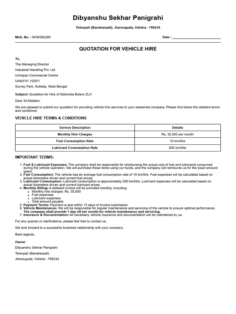 Vehicle Quotation - 2025 | PDF