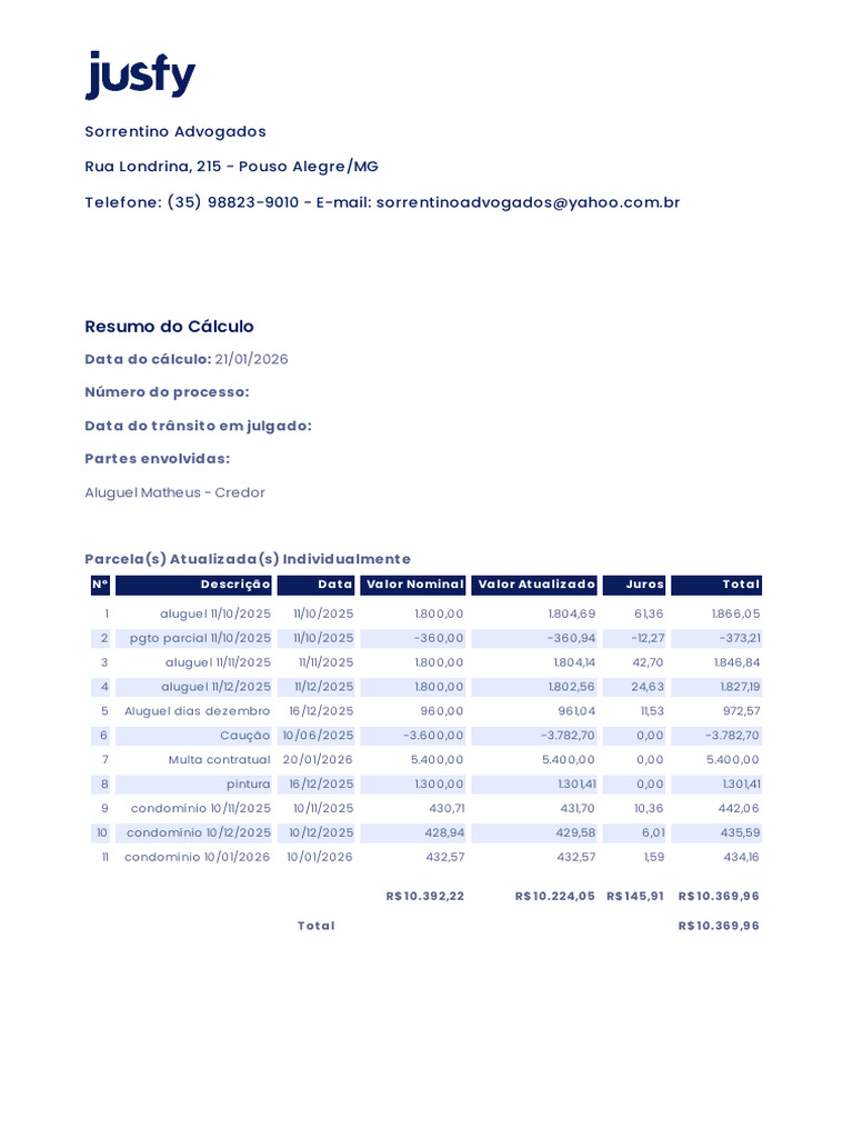 Cálculo Débito | PDF