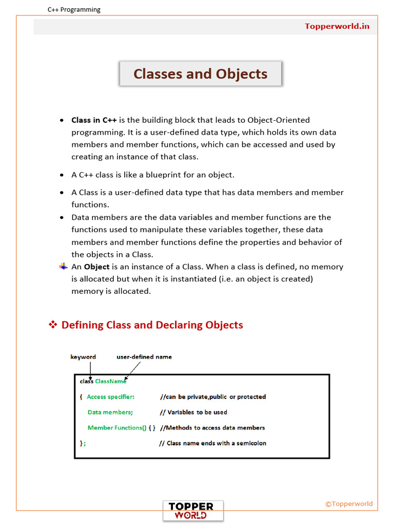 Classes and Objects in CPP | PDF | Class (Computer Programming) | C++
