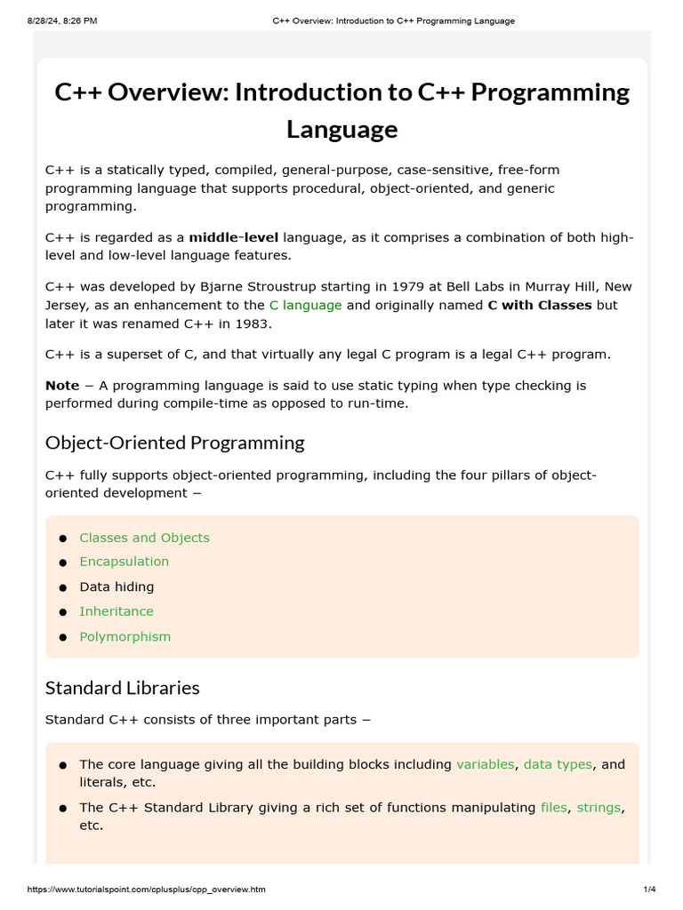 C++ Overview - Introduction To C++ Programming Language | PDF | C++ ...